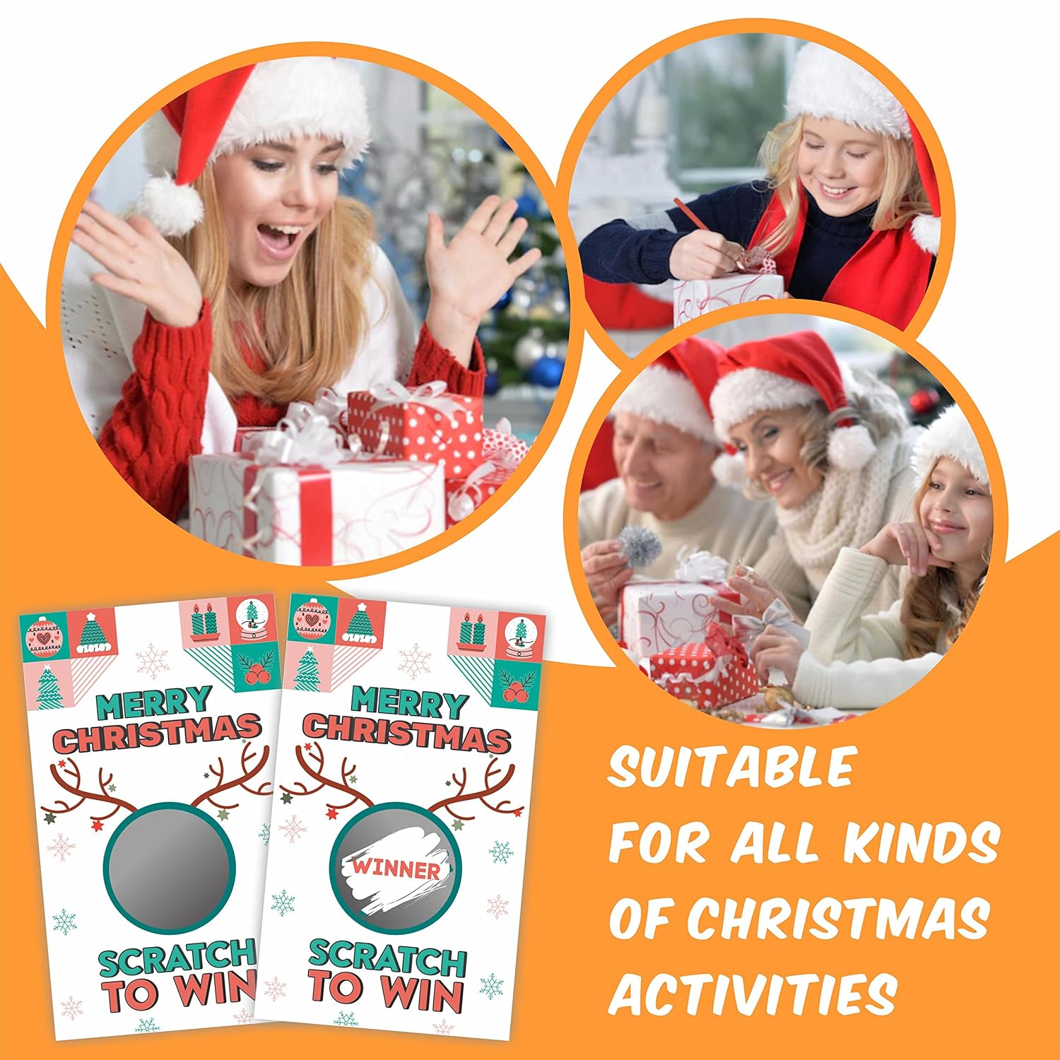 Christmas Scratch Off Game Cards, Christmas Party Game Cards, Festive Holiday Raffle Ticket For Prizes Adults Groups, Xmax Countdown Activities - 40 Pack(Ggk-012)