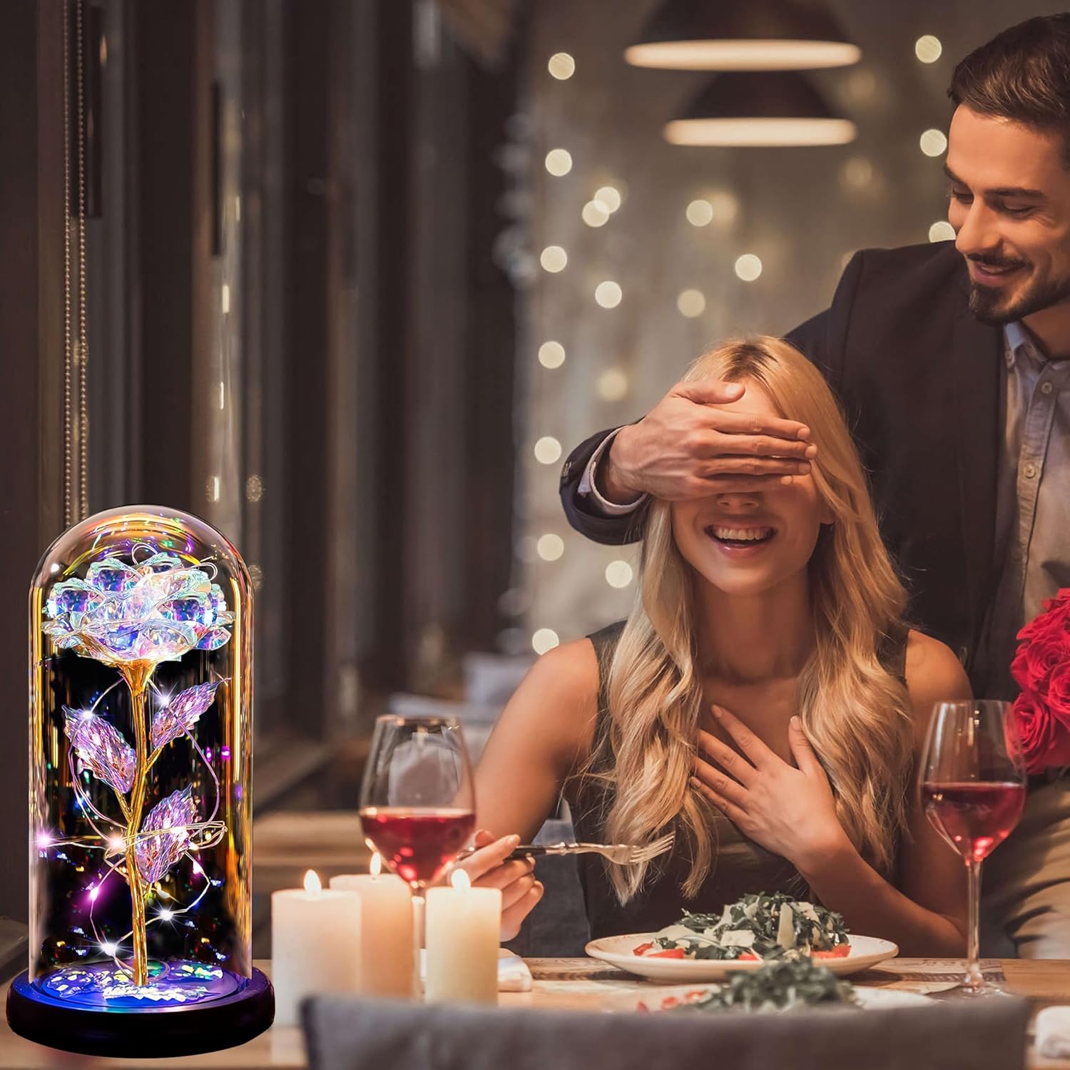 Valentines Day Gifts For Her, Valentines Rose Flowers Gifts For Women Mom Wife Girlfriend Wife Daughter Grandma,Light Up Rose In A Glass Dome Gifts For Mom,Birthday Gifts For Women, Gold Rose