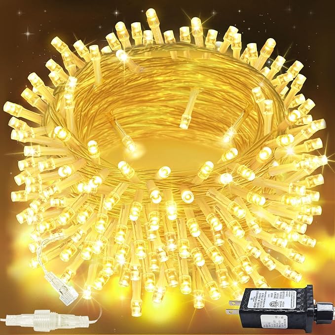 66FT 200 LED Connectable String Lights Warm White Plug In Fairy Lights with Timer 13 Lighting Modes Waterproof Clear Wire for Indoor Outdoor Christmas Tree Bedroom Decor