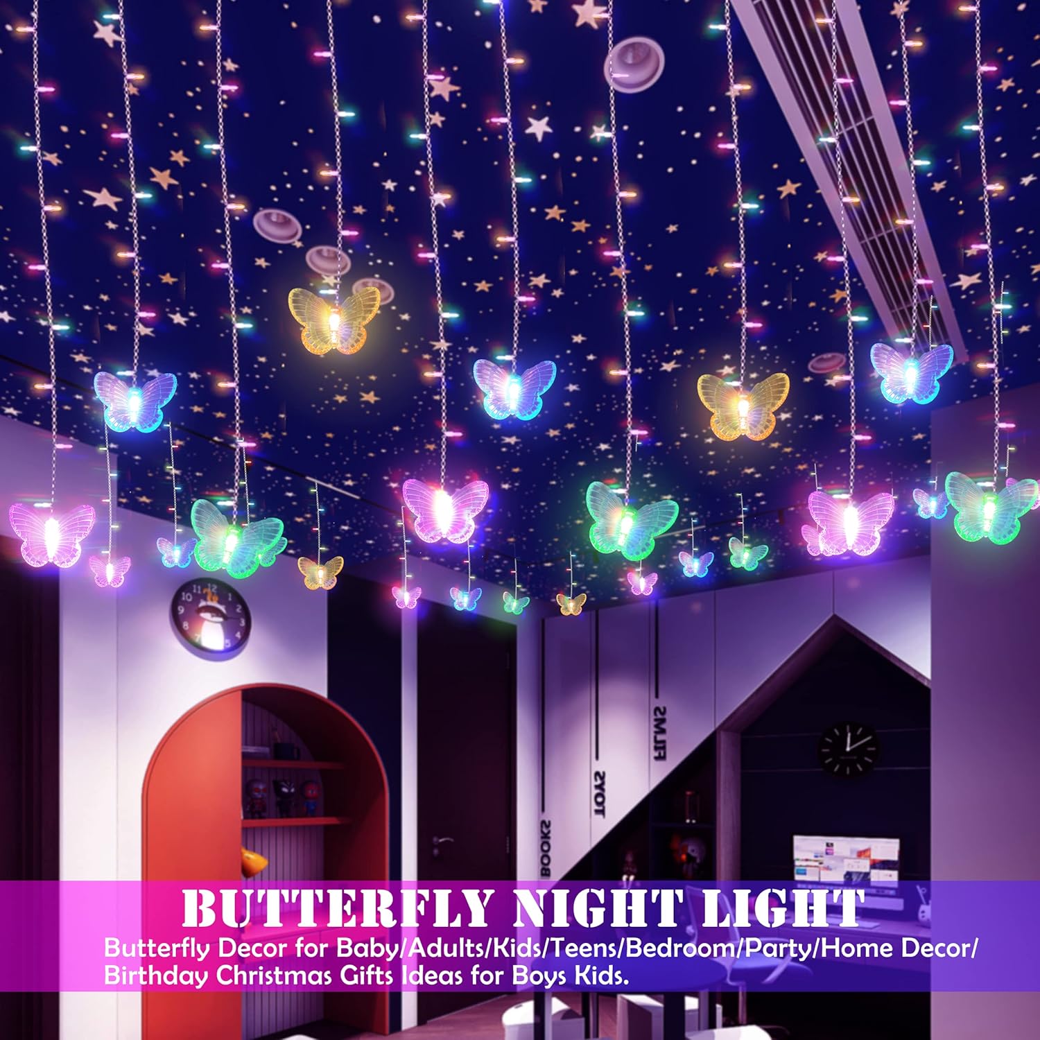 120 Led 20Ft Butterfly Curtain Fairy Lights Usb Pluged - 8 Modes Starry Twinkle Icicle String Lights With Remote Timer W