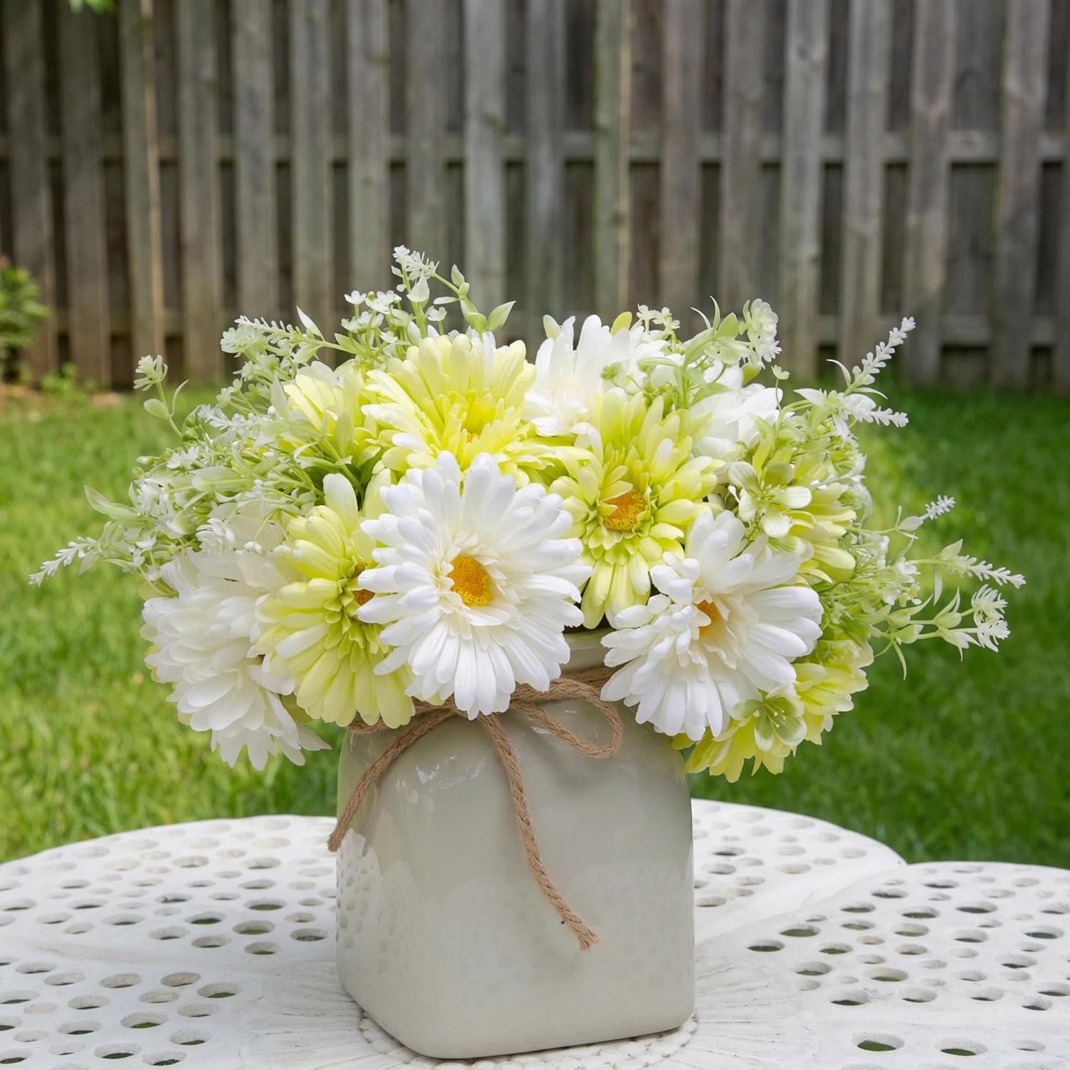 12-Pack Artificial Daisy Bouquet With Wildflowers For Table Centerpieces, Realistic Silk Spring Flowers In Green & White, Ready-To-Arranged Home Decor