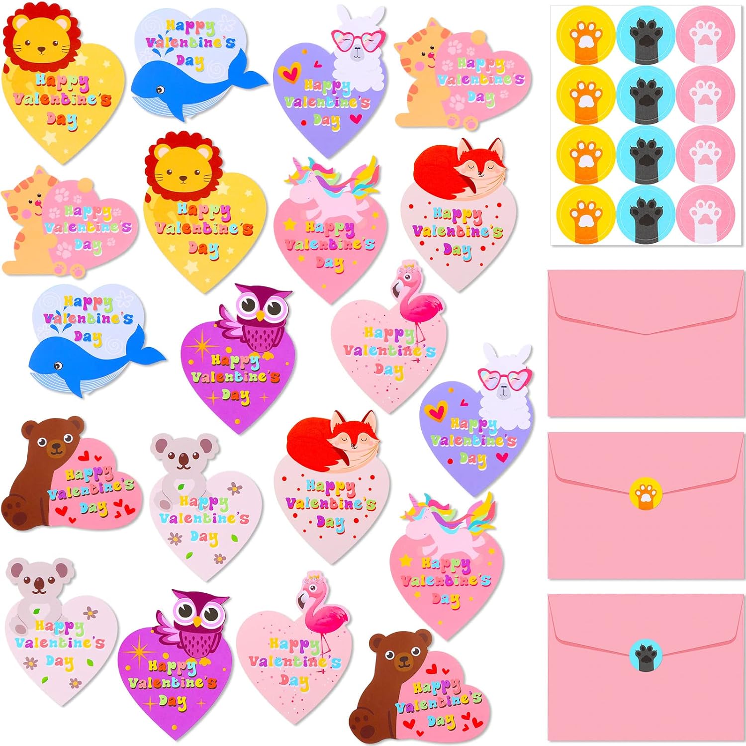 200 Pcs Mini Valentine'S Day Cards Assortment Bulk Classroom Exchange For Kids Greeting Animal Box Foldable Love Heart Greeting Cards With Envelopes And Stickers