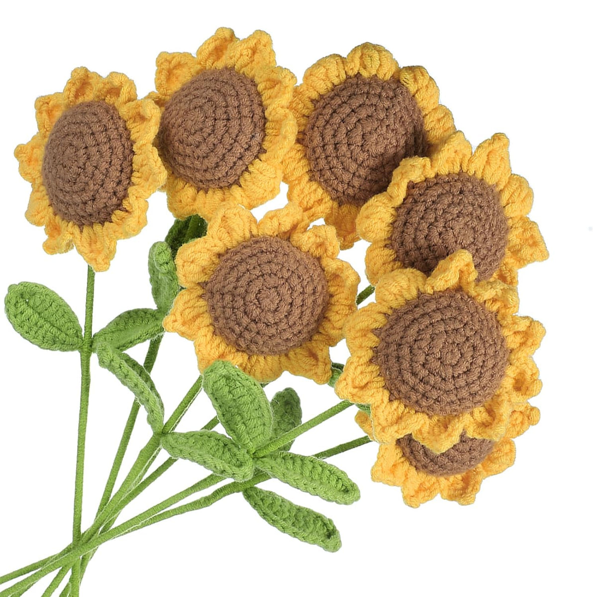 Crochet Flowers Handmade Knitting Sunflower Artificial Woven Small Potted With Stems For Valentine'S Gifts Home Wedding Party Office Table Decor, Orange Count 7