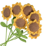 Crochet Flowers Handmade Knitting Sunflower Artificial Woven Small Potted With Stems For Valentine'S Gifts Home Wedding Party Office Table Decor, Orange Count 7