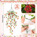 12 Pcs Fall Artificial Hanging Flowers Plants For Outdoor Decoration Fake Silk Mums Uv Resistant Daisy Look Real Autumn Violets With Eucalyptus Trailing Vines Porch Patio Yard Garden Balcony