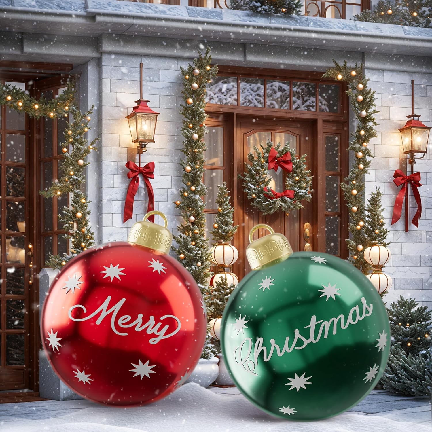 2Pcs 24 Inch Inflatable Christmas Ball Giant Pvc Xmas Inflatable Decorated Balls, Outdoor Inflatables Ornaments Christma