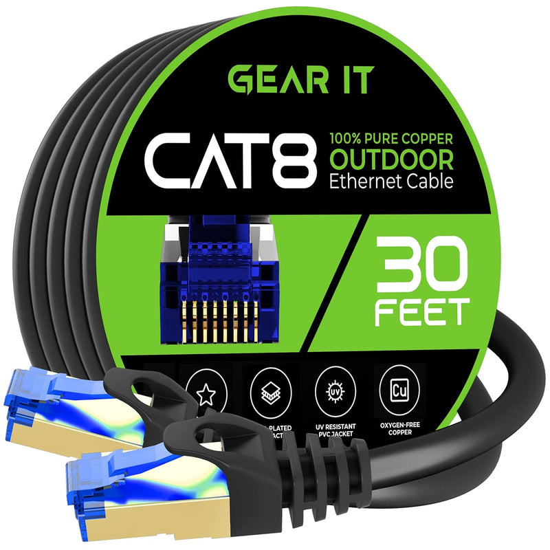 GearIT Cat8 Outdoor Ethernet Cable (30 Feet) Waterproof, Direct Burial, In-Gro