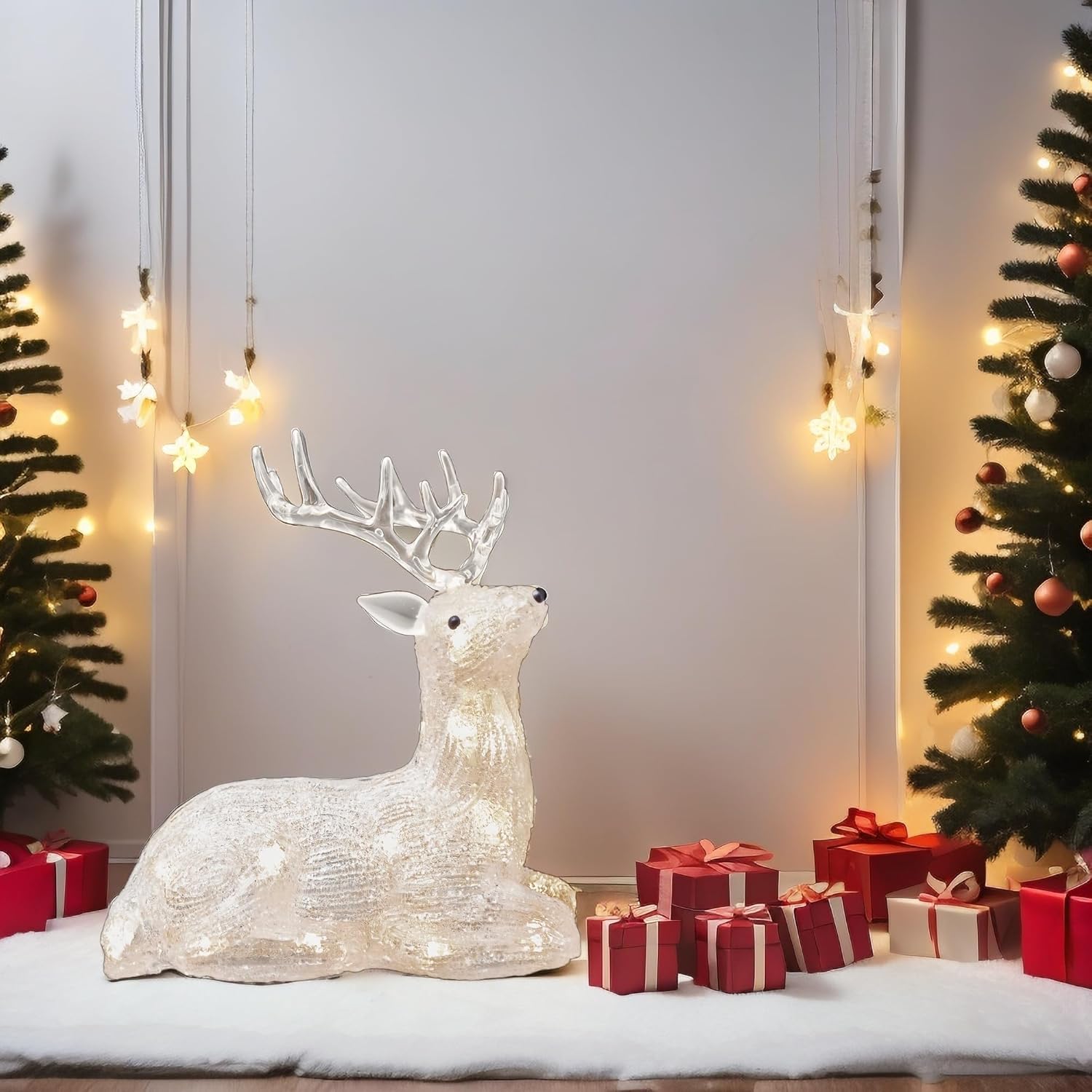 Ykl-1016, 21.5Cm With Acrylic Figure Light Up Reindeer Lighting, 20 Warm White Leds, 6H Timer Dual Power Supply Usb Or B