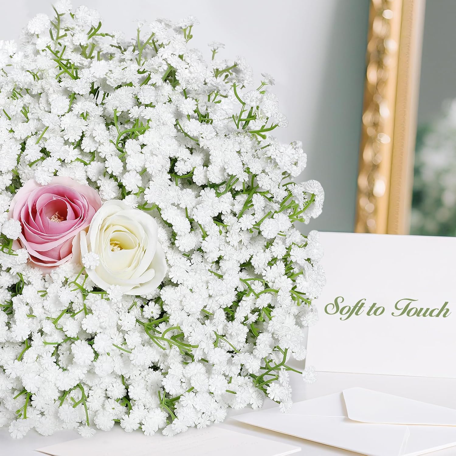 Babys Breath Artificial Flowers Bulk 20Pcs, Real Touch Faux Flower Flores Fake Babies Breath Long Stem For Tall Vase, White Bridal Bouquet, Wedding Reception Decor, Indoor Home Party Floral Decoration