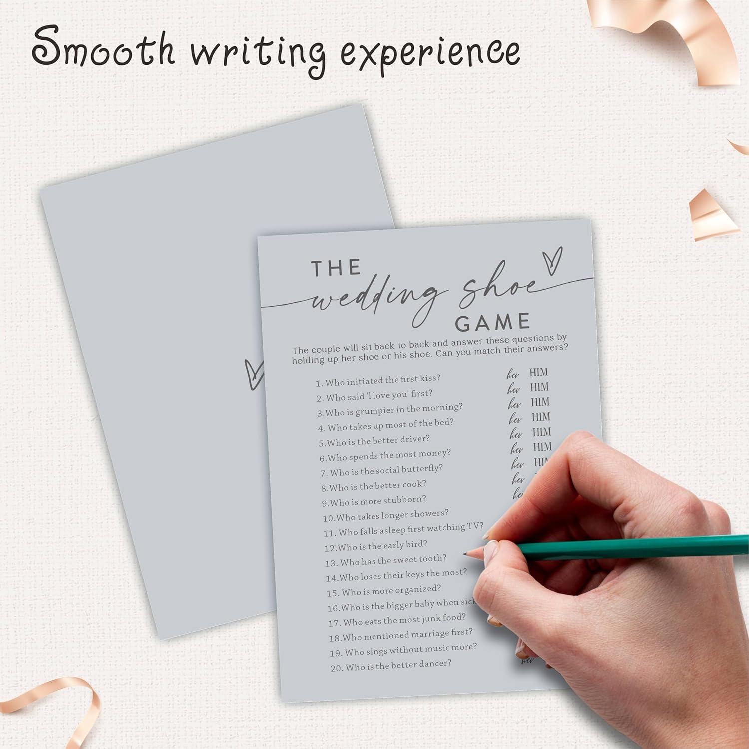 30 Pcs The Wedding Shoe Game Cards For Wedding Party, Minimalism Bridal Shower, Mr & Mrs, Newlyweds, Engagement Party Favor & Supplies(Gray) -A03
