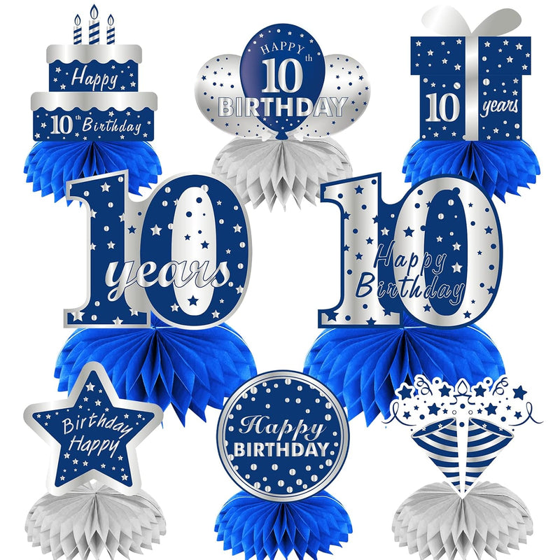 8Pcs 10Th Birthday Honeycomb Centerpieces Decorations For Boys, Blue S