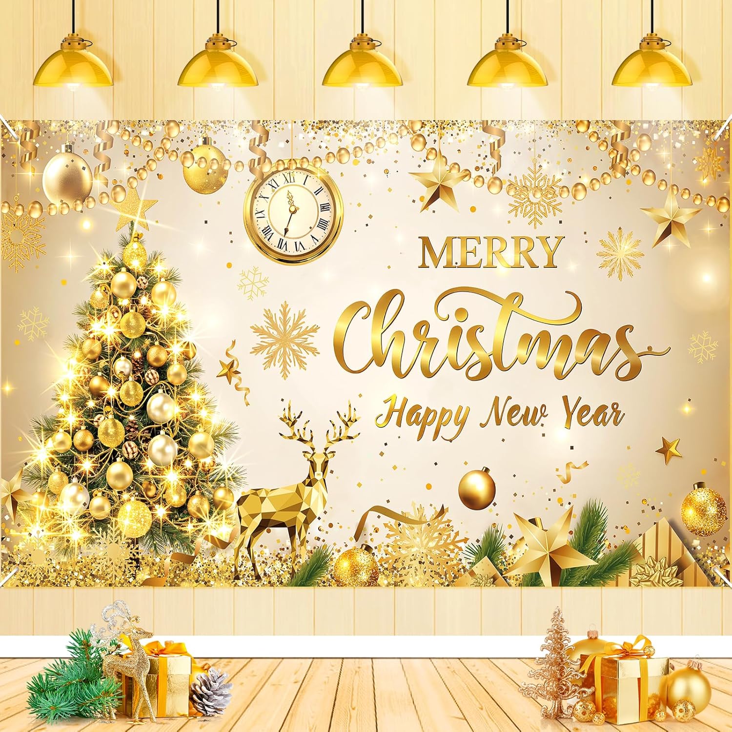 Purple Merry Christmas Banner Happy New Year Decoration Banner Merry Christmas Xmas Tree Snowflake Backdrop Christmas Party Decoration Winter Holiday Party Supply