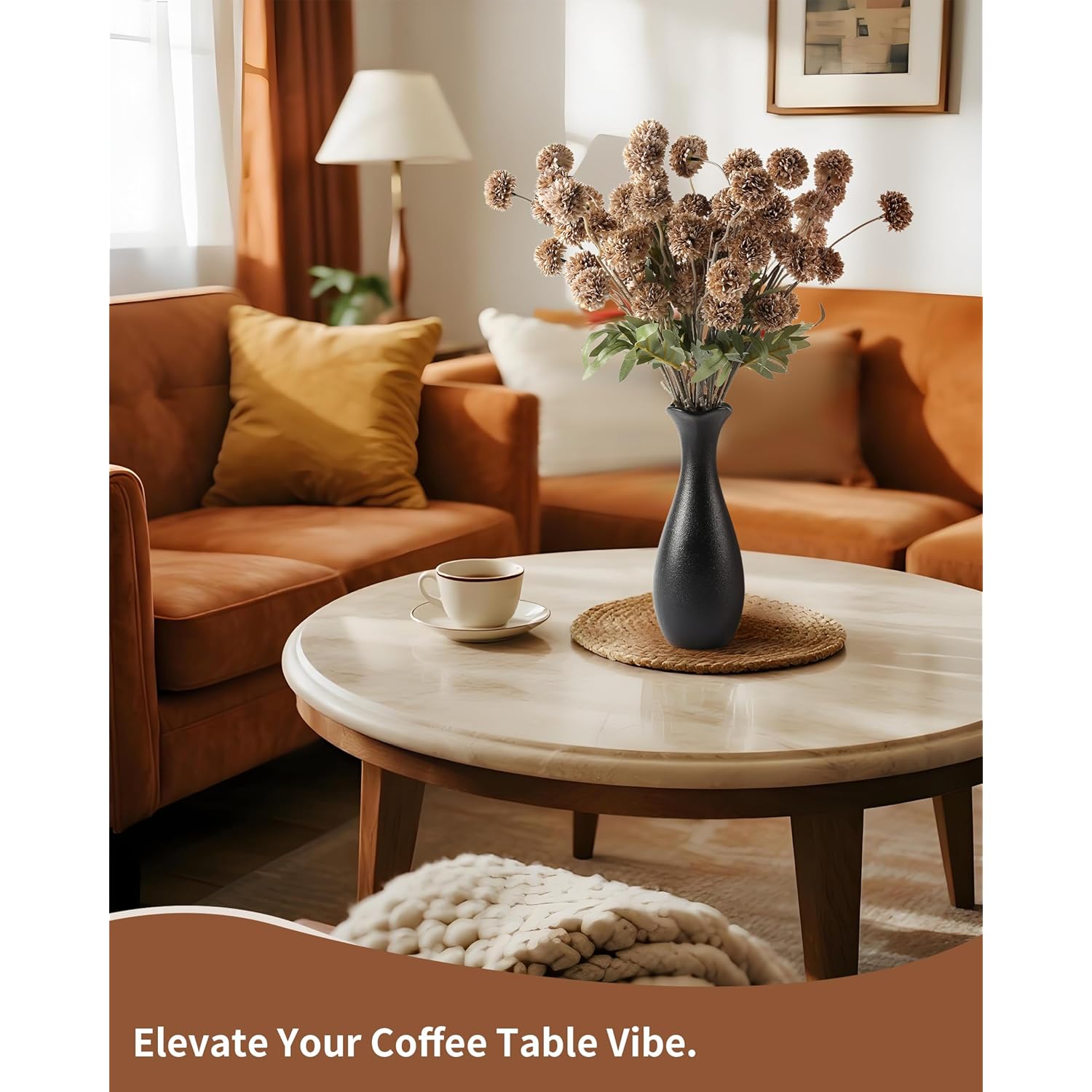 Faux Fall Flowers For Vase Fake Mums Artificial 10 Stems +10 Branches Pampas Grass,Long Stems Silk Flowers Home Decor,Faux Floral Pompon Balls For Table,Halloween Centerpieces,Wedding Arrangements