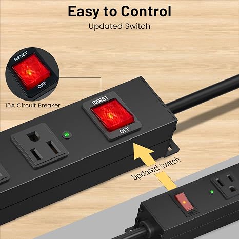 Outdoor Waterproof Power Strip 4 Outlets 3 USB Ports 6FT Weatherproof Extension Cord Black