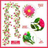 2 Pack Spring Flower Garland, 13.6 Ft Silky Artificial Pink Garland With Pink Daisy And Vine, Floral Garlands Decoration For Room Wall, Flower Themed Party, Wedding Supplies