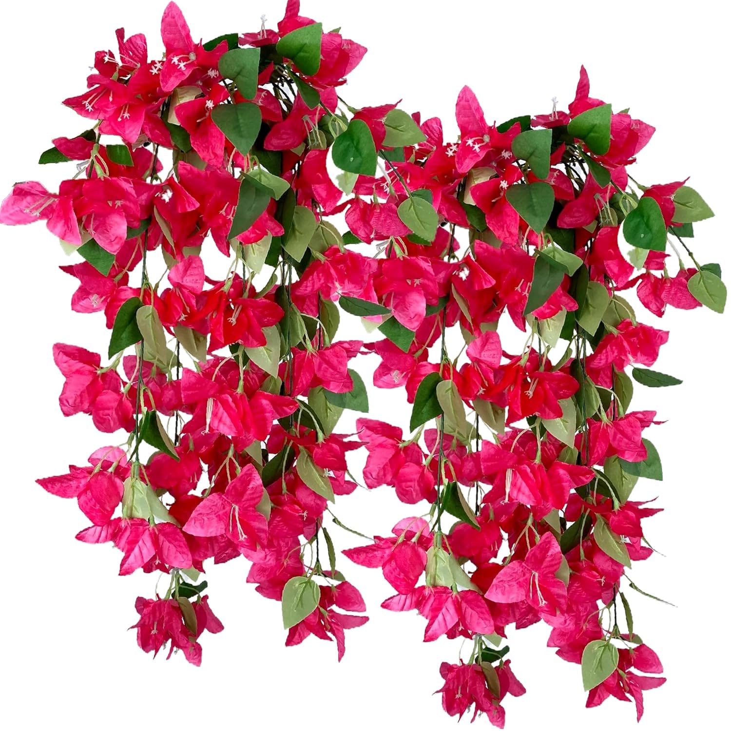 Artificial Hanging Flowers 28.35" Silk Bougainvillea Uv Resistant Faux Flower Greenery Vines For Home Garden Porch Eave Wedding Wall Indoor Outdoor Decor (Fuchsia - Pack Of 4)