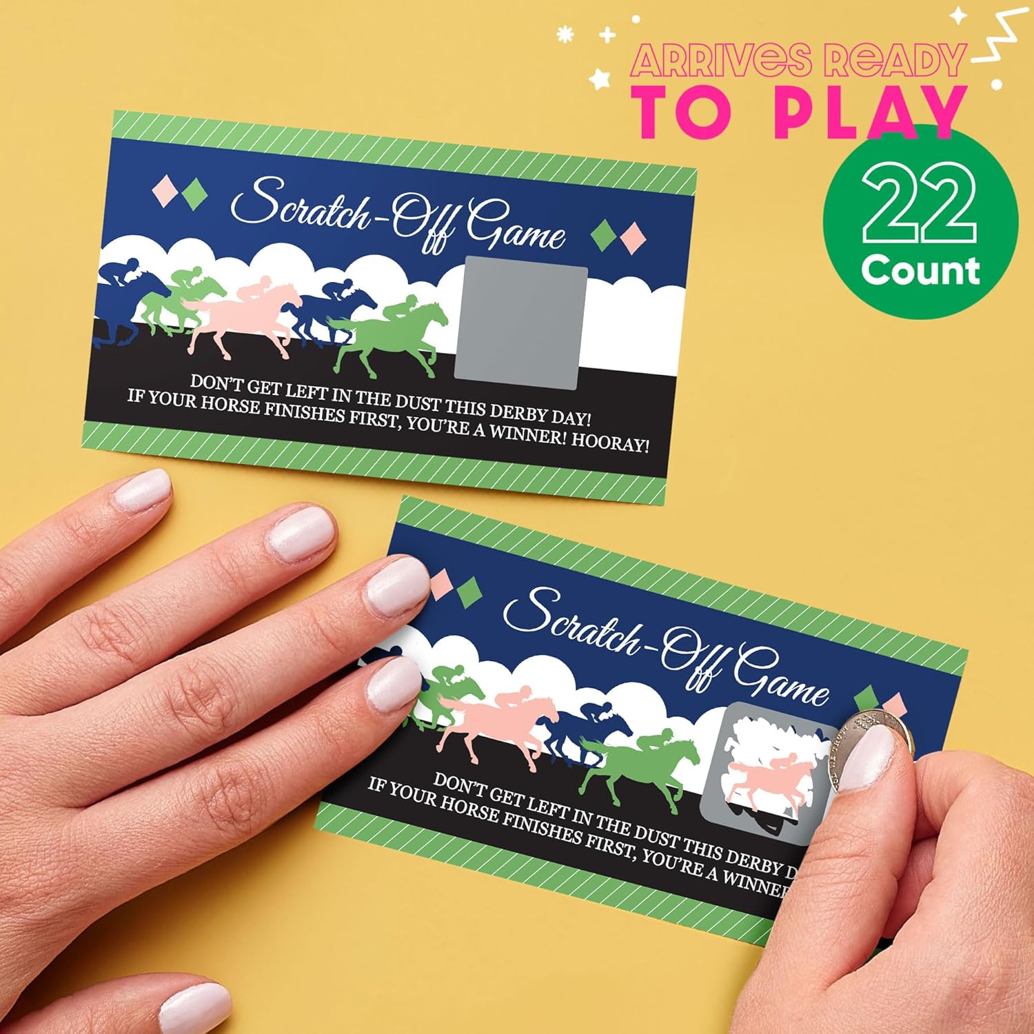 Big Dot of Happiness Kentucky Horse Derby Scratch-Off Game Cards – Racing Party Activity, Derby Day Supplies, Interactive Guest Entertainment, Track-Themed Scratch Tickets – 22 Ct