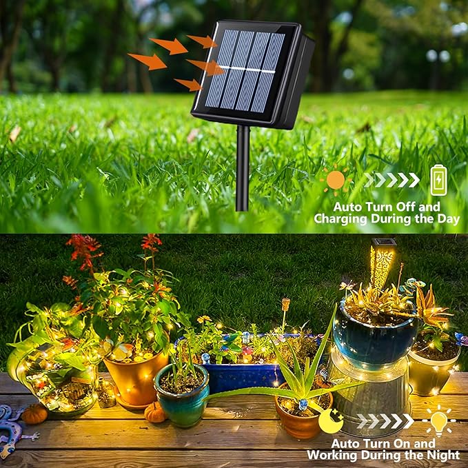 4 Pack Solar Fairy String Lights 33FT 100 LED Warm White Outdoor Waterproof Solar Lights with 8 Lighting Modes Silver Wire Decorative Lights for Garden Patio Tree Decor