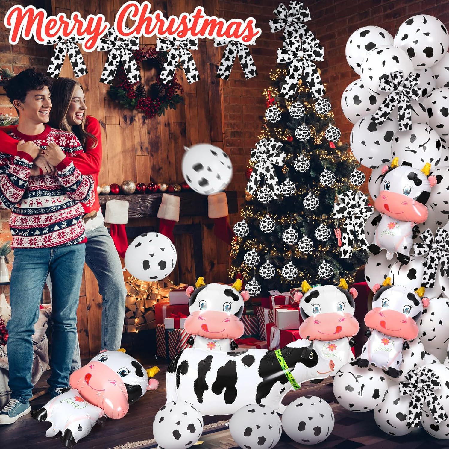 61 Pcs Cow Print Balloons Party Decoration Christmas Ball Ornaments Western Cow Balloons Theme Decorations For Farm Animal Themed Baby Shower Birthday Party Supplies Diy Craft Christmas Tree