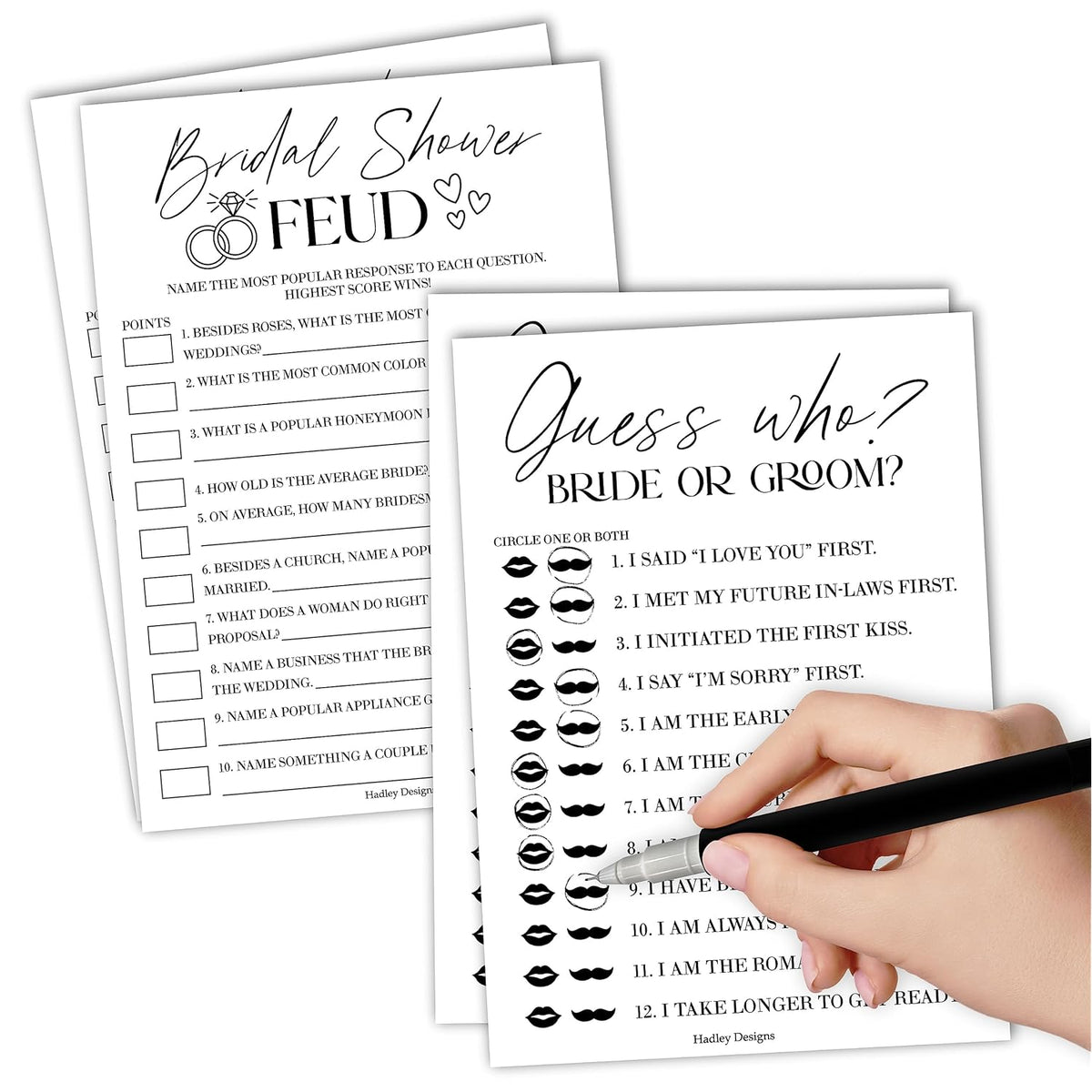 20 Minimalist Bridal Shower Games-Couples Wedding Shower Games, Bridal Games, He Said She Said Games, Family Feud Game