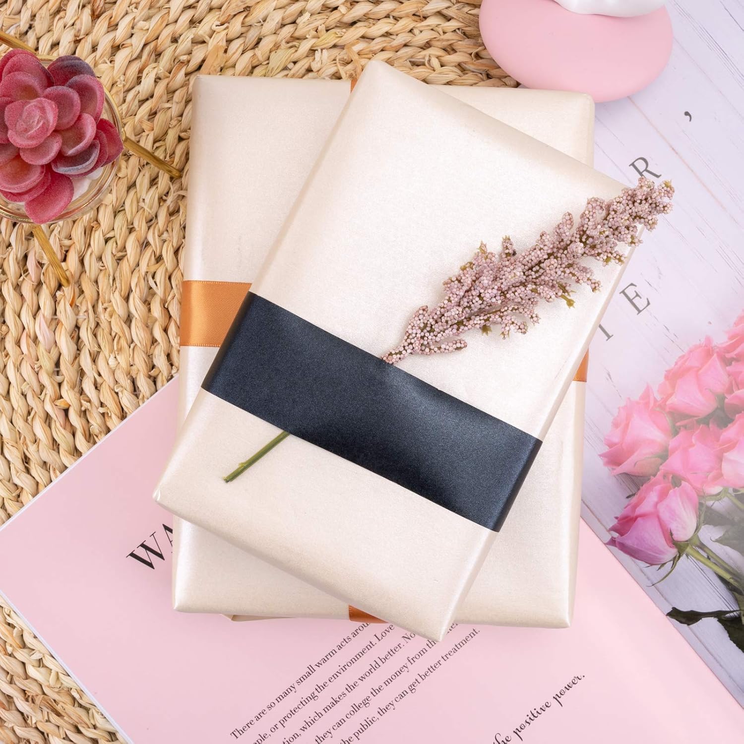 Off White Matte Wrapping Paper - Solid Color Pearly - Lustre Paper, Off White Perfect For Wedding, Birthday, Christmas, Baby Shower,Diy Bouquet-17 Inches X 32.8 Feet