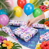Reversible Hawaiian Happy Birthday Wrapping Paper - 8 Sheets | Tropical Plant & Floral Pattern Gift Wrap Paper For Kids’ Birthdays, Baby Showers, Holiday & Aloha-Themed Greetings 19.7" X 27.6"
