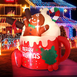 6.5 Ft Christmas Inflatables Outdoor Decorations, Gingerbread Christmas Inflatable Hot Cocoa Mug With Built-In Leds Blow