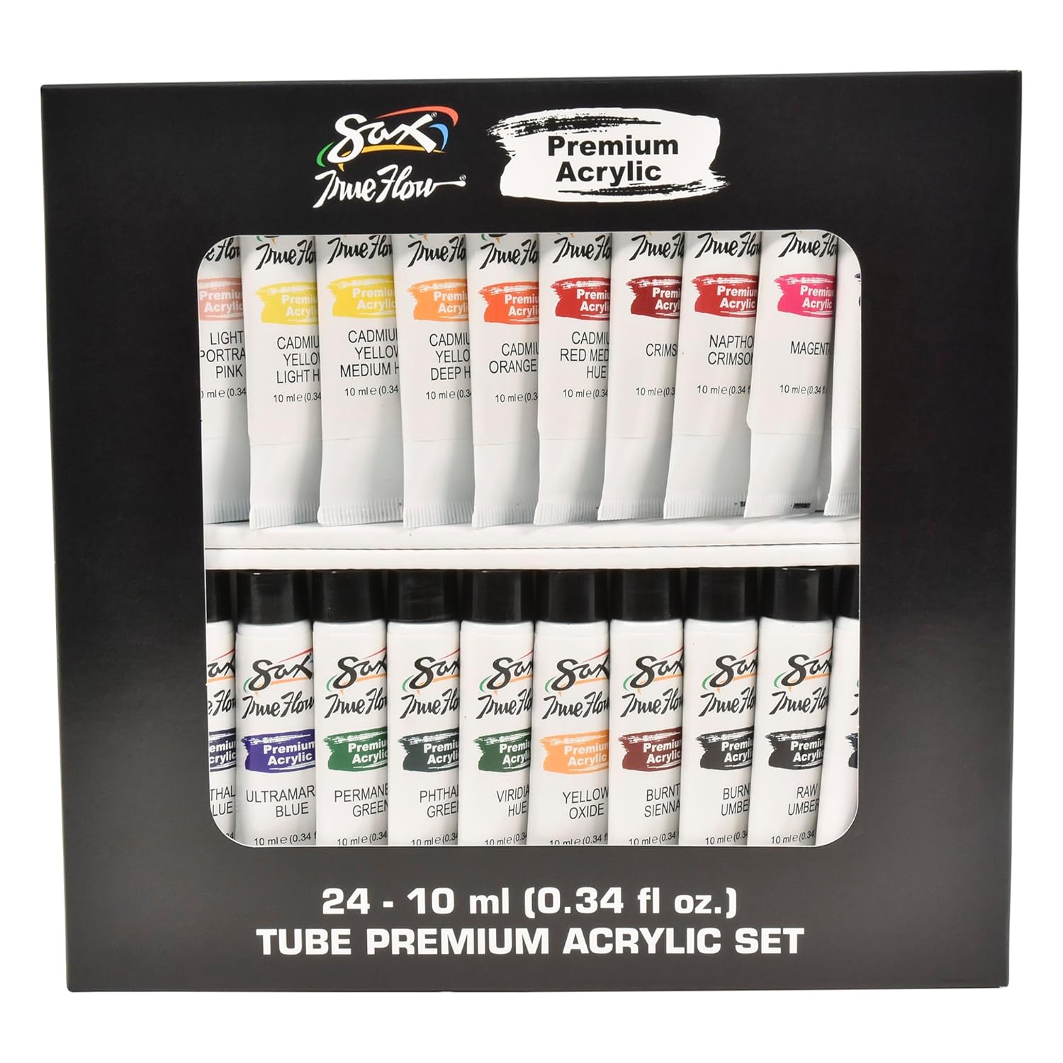 Premium Acrylic Paint, Assorted Colors, 0.34 Ounce Tubes, Set Of 24
