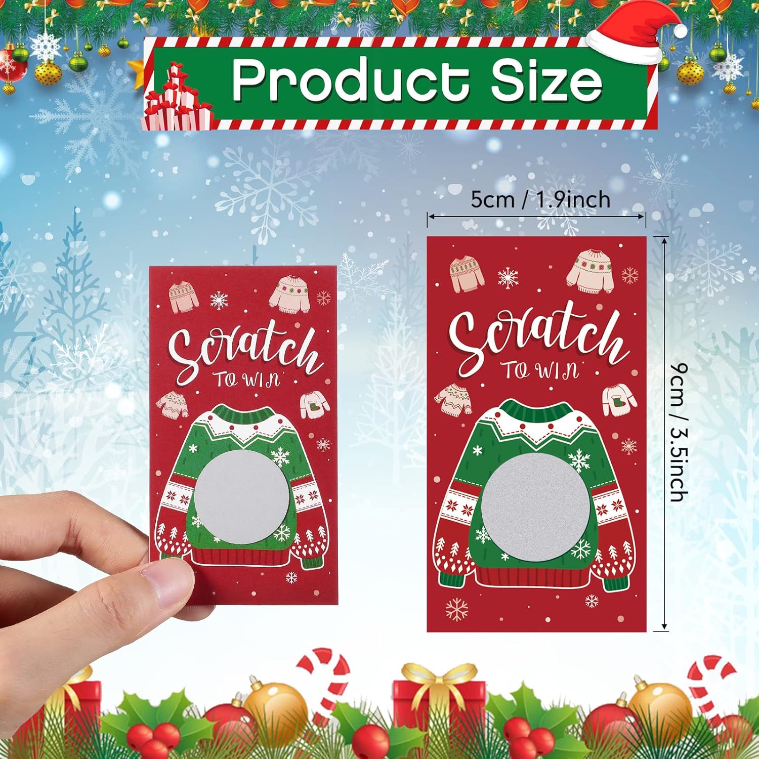 50 Pcs Christmas Scratch Off Cards Ugly Sweater Scratch Off Game Christmas Cards Holiday Xmas Games Ugly Sweater Party Decorations Winner You Lose Tickets For Winter Office Party Supplies