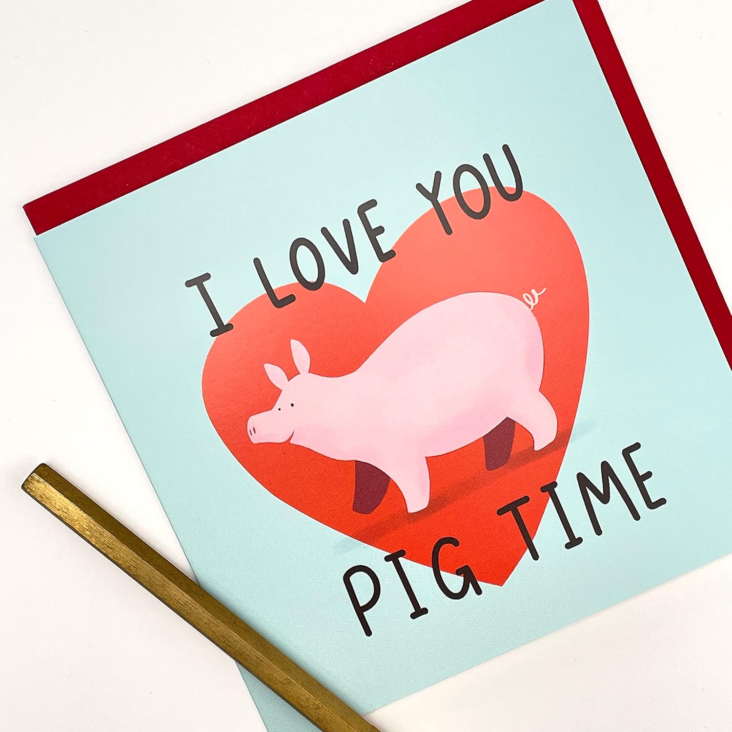 Old English Co. Love You Pig Time Wedding Anniversary Card For Husband Or Wife - Fun Illustrated Animal Pun Valentine'S Day Card For Him Or Her | Blank Inside & Envelope Included