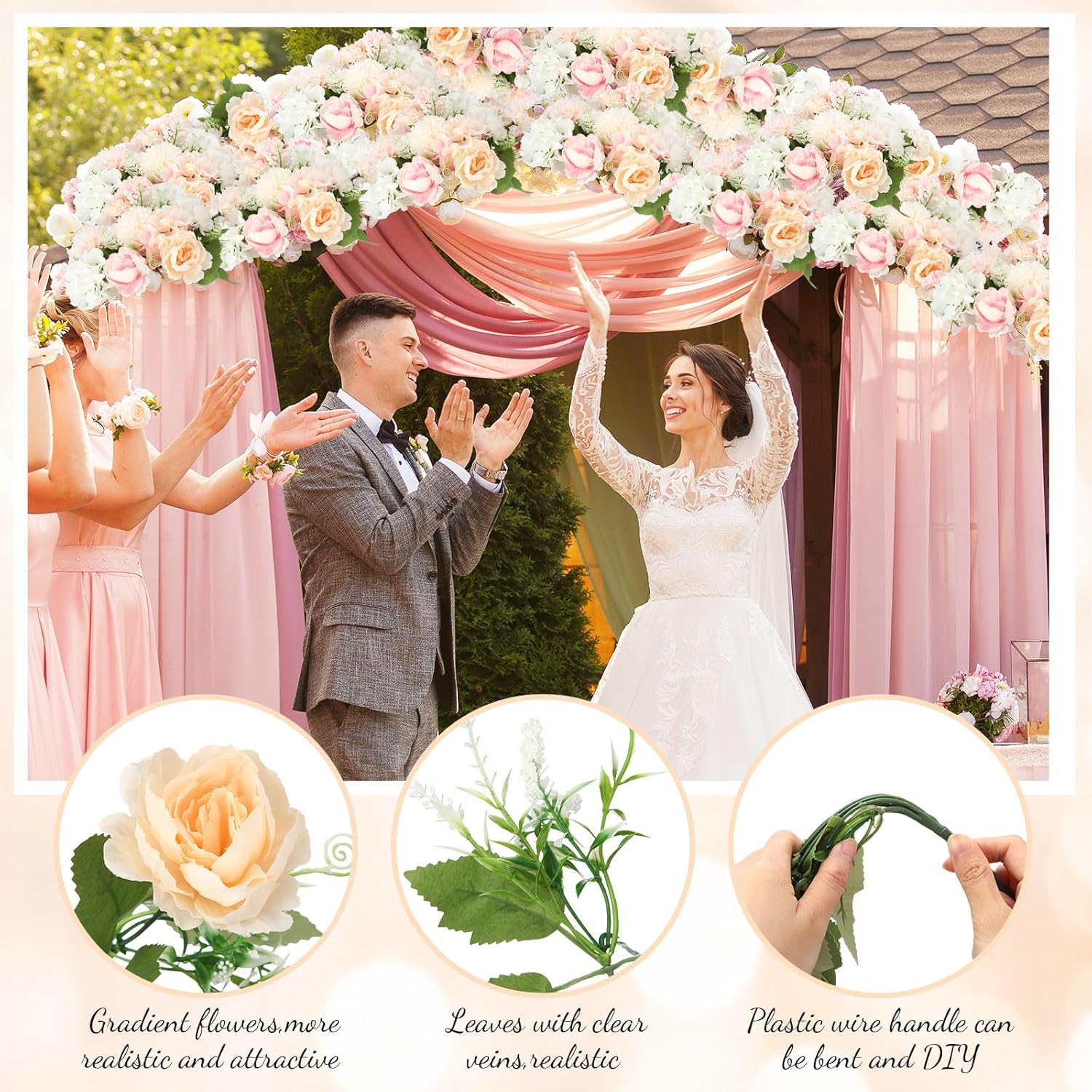 Artificial Flowers Artificial Peonies Silk Flowers Faux Peony Fake Peony Silk Hydrangea Bouquet For Wedding Table Centerpiece Floral Vase Decor(White,Pink,6 Bundles)