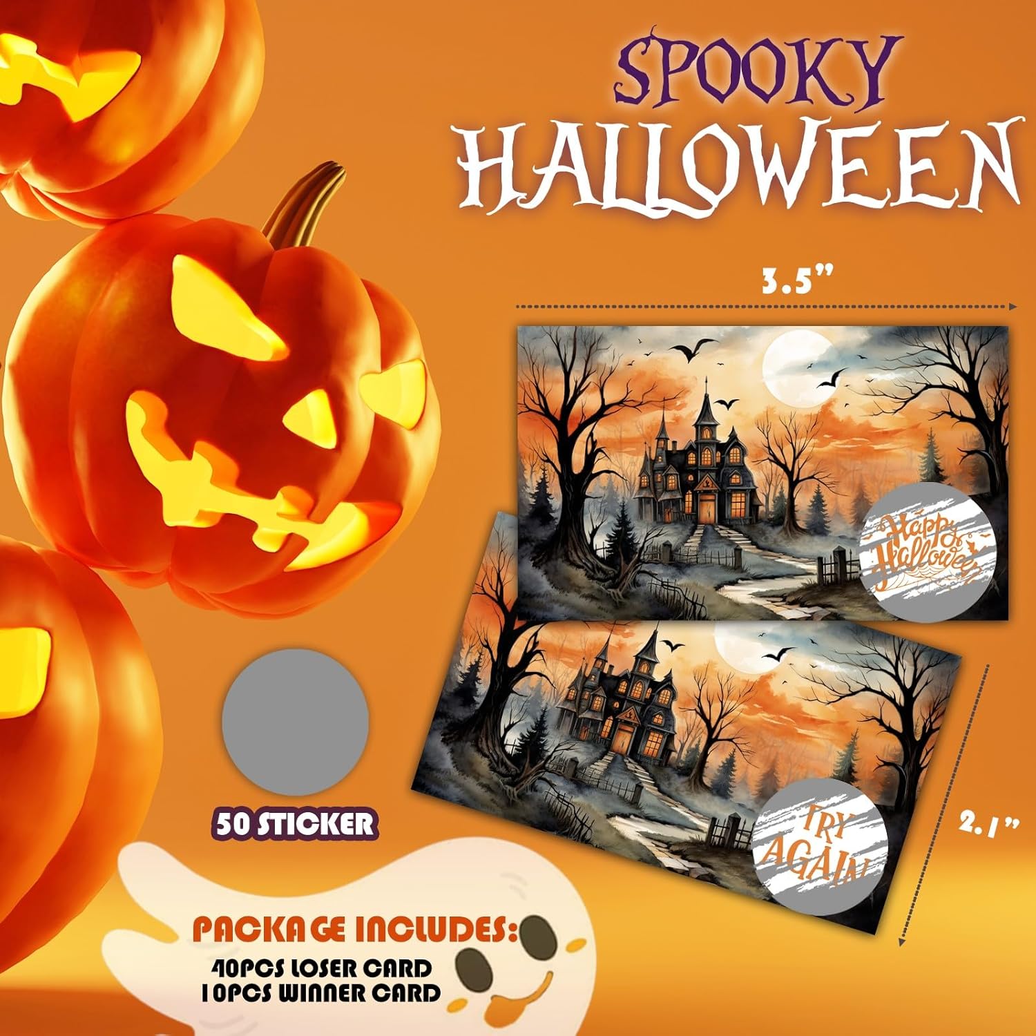 Spooky Halloween Party Games For Adults, Halloween Scratch Off Cards -50Pcs, Party Supplies For Small Business Favors - A03