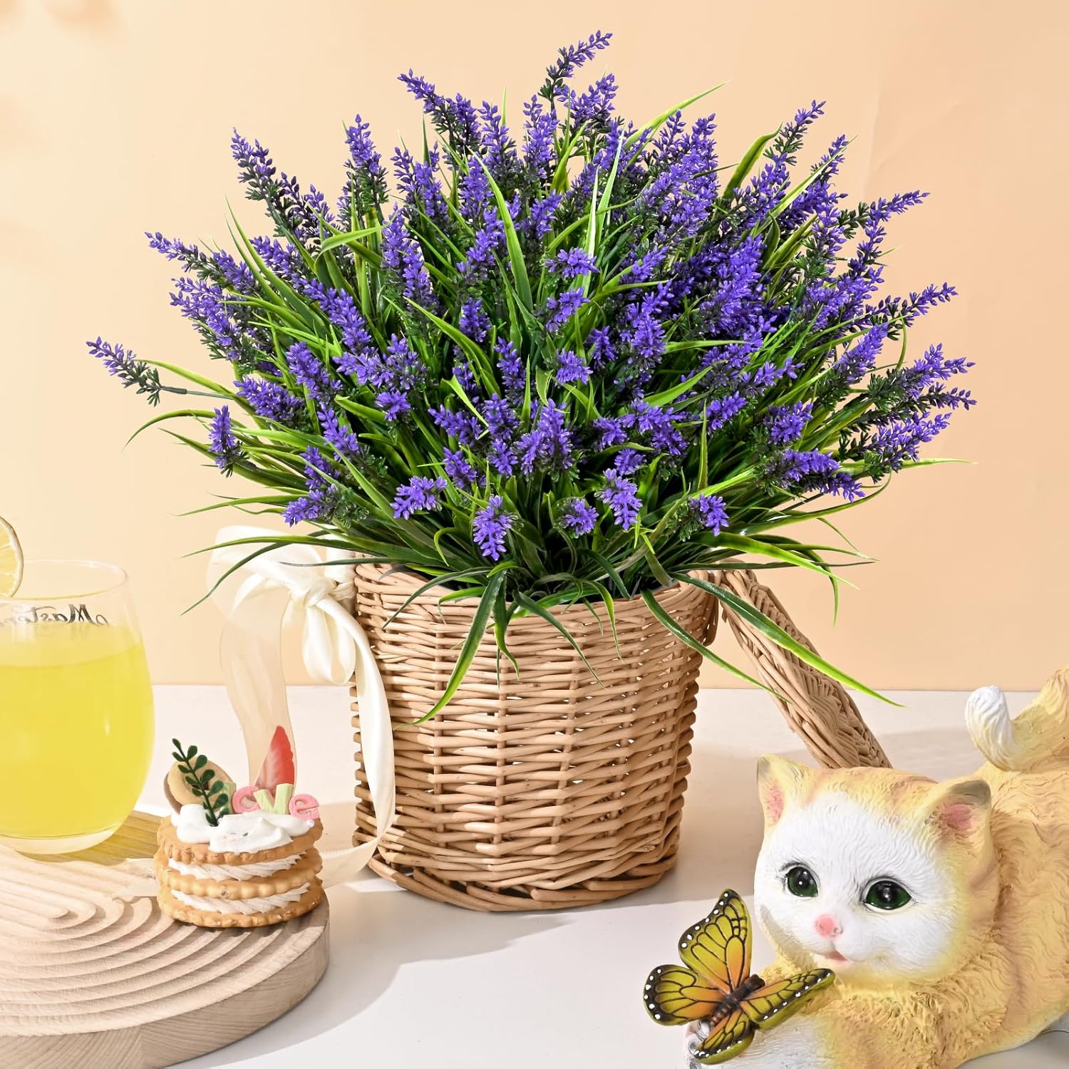 20 Bundles Artificial Plants Outdoor,Fake Flowers Uv Resistant Outdoor Fake Plants,Faux Lavender Shrubs For Window Garden Patio Hanging Planter Pathway Front Porch (Purple)