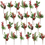 24 Pcs Christmas Picks And Spray Christmas Tree Red Berry Pine Picks Artificial Faux Berry Branches Poinsettia Holly Pine Flower Pick Stem Pinecones For Crafts Party Home Decor