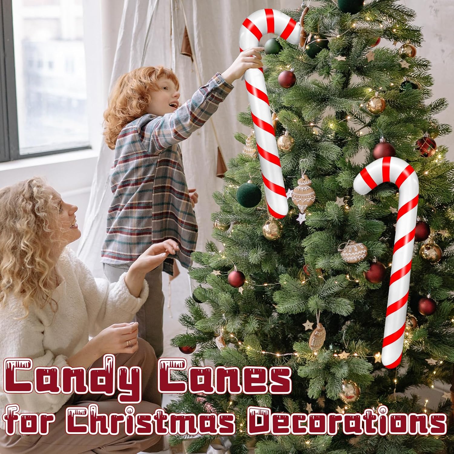8Pcs Inflatable Candy Canes For Christmas Decorations,35 Inch Candy Sticks With Red And White Stripes,Large Candy Canes