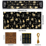 Christmas Wrapping Paper Rolls-3 Rolls Black And Gold Wrapping Paper, Christmas Tree Snowflake Reindeer Glitter Foil Xmas Wrap Paper For New Year, Party, Birthday, Wedding, Holiday, 17 X 118''