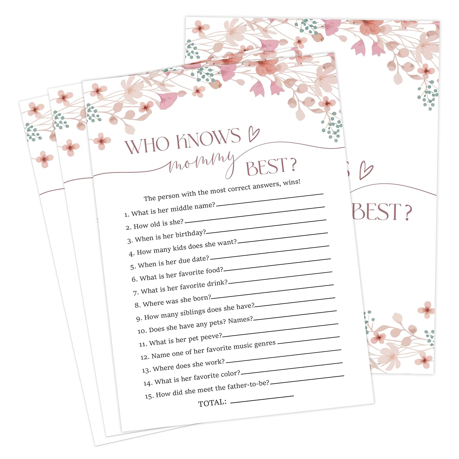 Wildflower Baby Shower Games, Floral Who Knows Mommy Best Game For 30 Guests With Game Cards, Gender Reveal, Baby Shower Supplies & Decorations (Dv30)