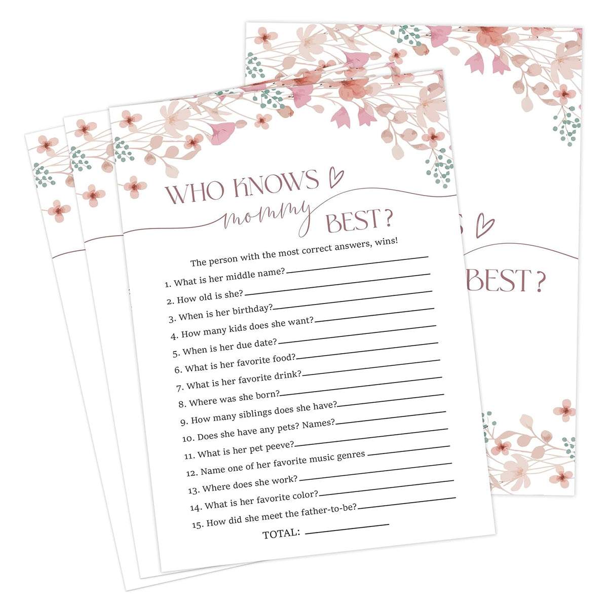 Wildflower Baby Shower Games, Floral Who Knows Mommy Best Game For 30 Guests With Game Cards, Gender Reveal, Baby Shower Supplies & Decorations (Dv30)