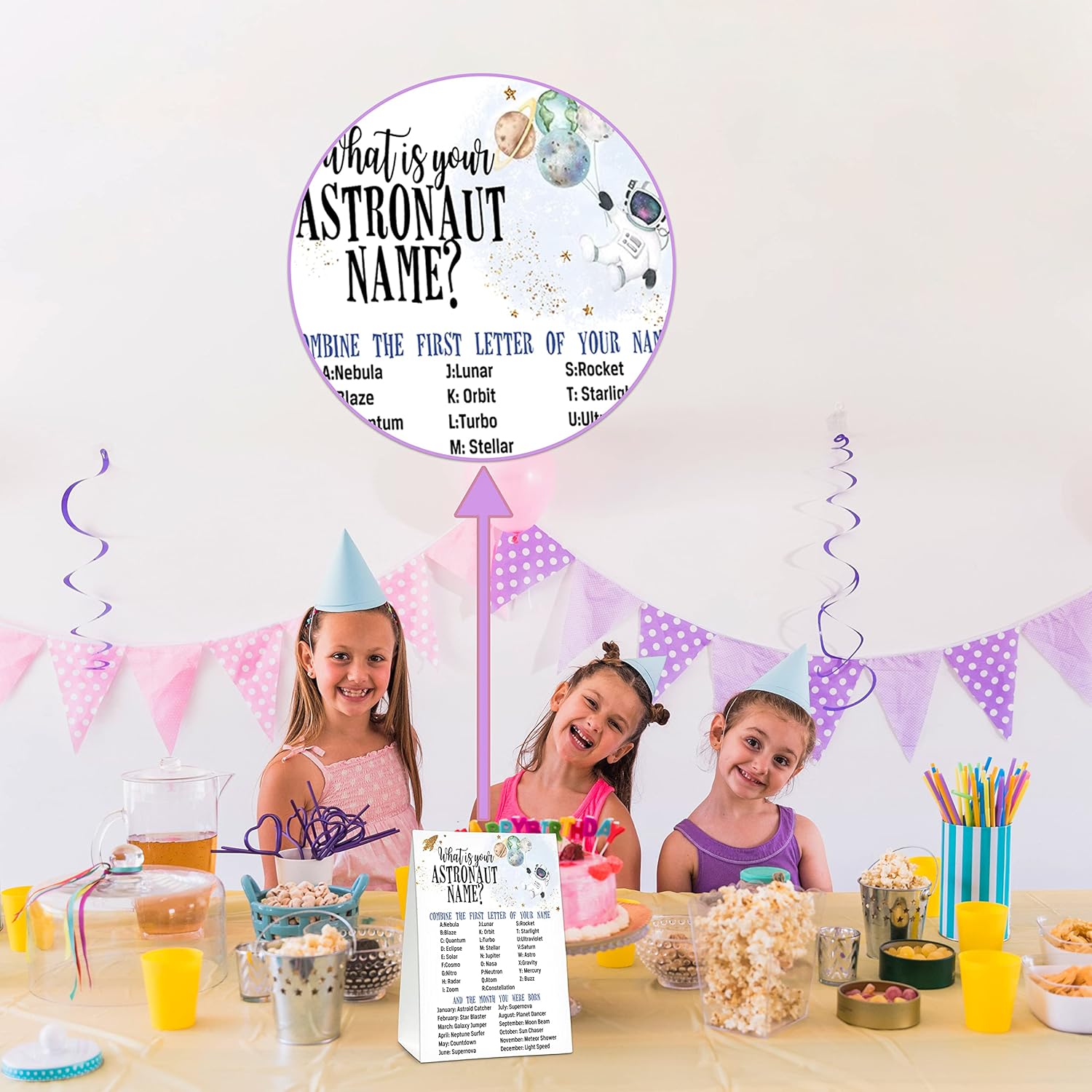 What'S Your Astronaut Name Game - Outer Space Birthday Party Games For Boys - Family School Classroom Activity - 1 Standing Sign And 30 Stickers - Kids Space Party Supplies Decorations(14)