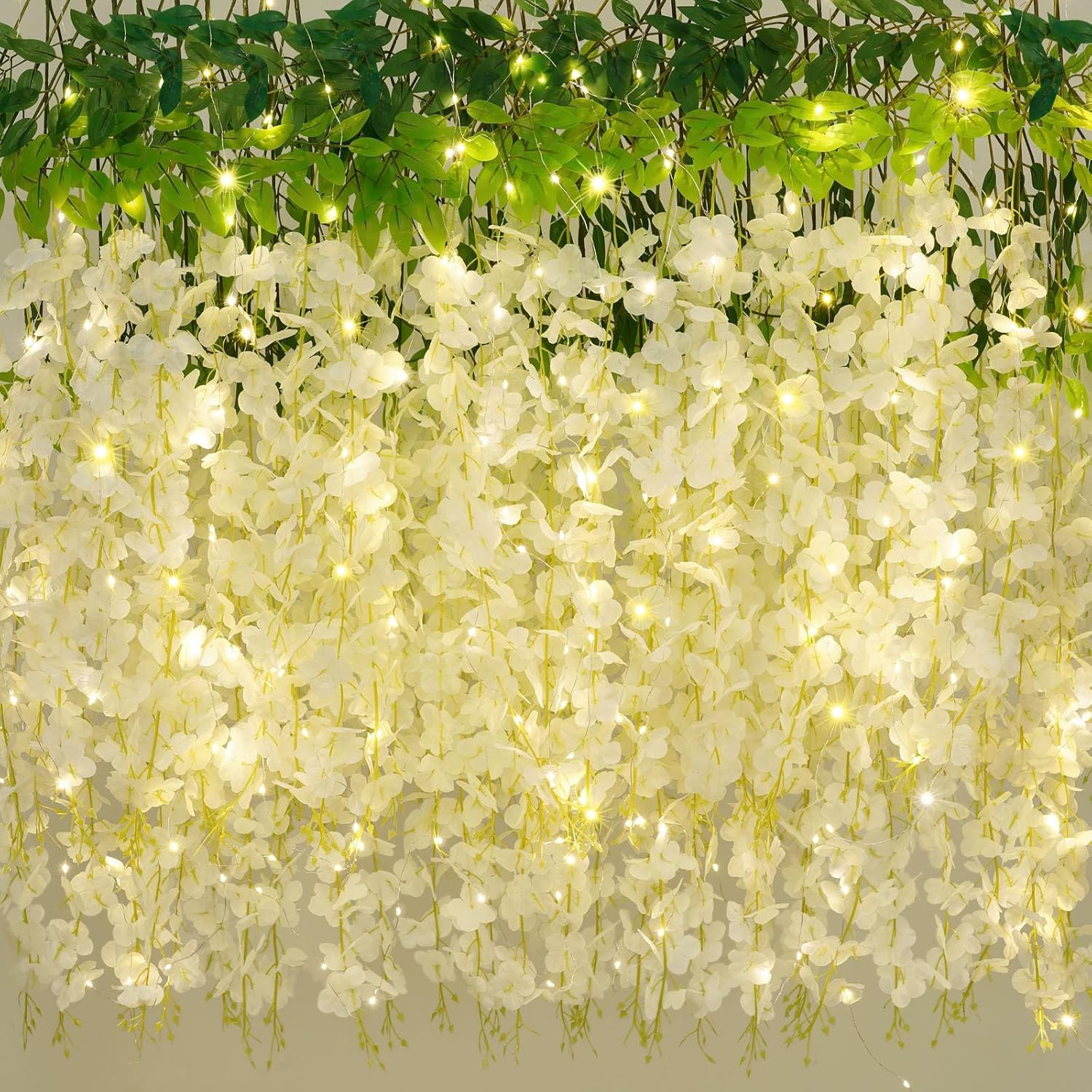 40 Pack White Wisteria Hanging Flowers, Fake Flowers For Decoration, Artificial Hanging Flowers, Vines For Bedroom, Flower Garland For Home, Party, Wall, Wedding Decoration(3.6 Ft/Pcs)