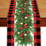 Red And Black Buffalo Plaid Table Runner, Seasonal Winter Christmas Holiday Kitchen Dining Table Decorations And Supplies For Home Dining Room Party Decor (Christmas Garland -01, 13X72 Inches)