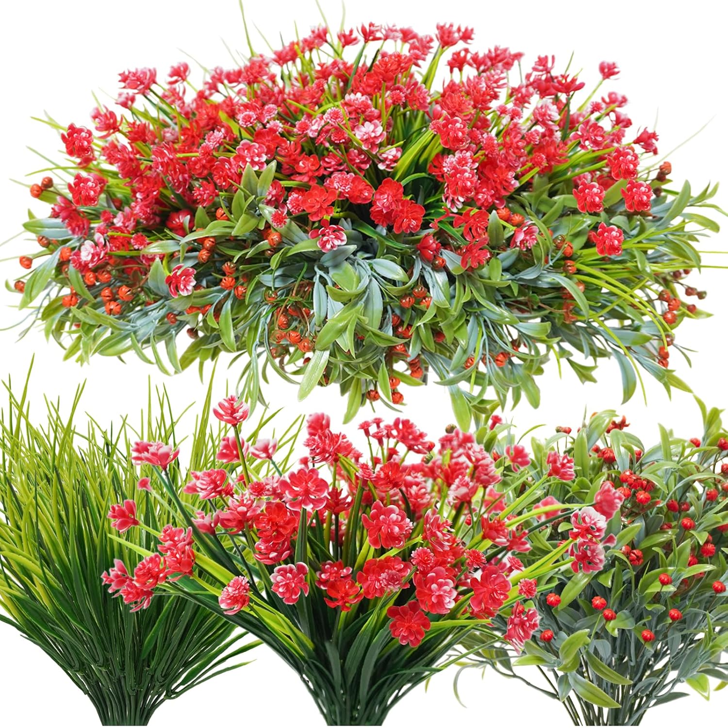 36 Pcs Artificial Flowers For Outdoor, Uv Resistant Outdoor Fake Plants Faux Plastic Flowers Shrubs For Outside Garden Patio Porch Window Box Spring Summer Decor (Mixed Red)