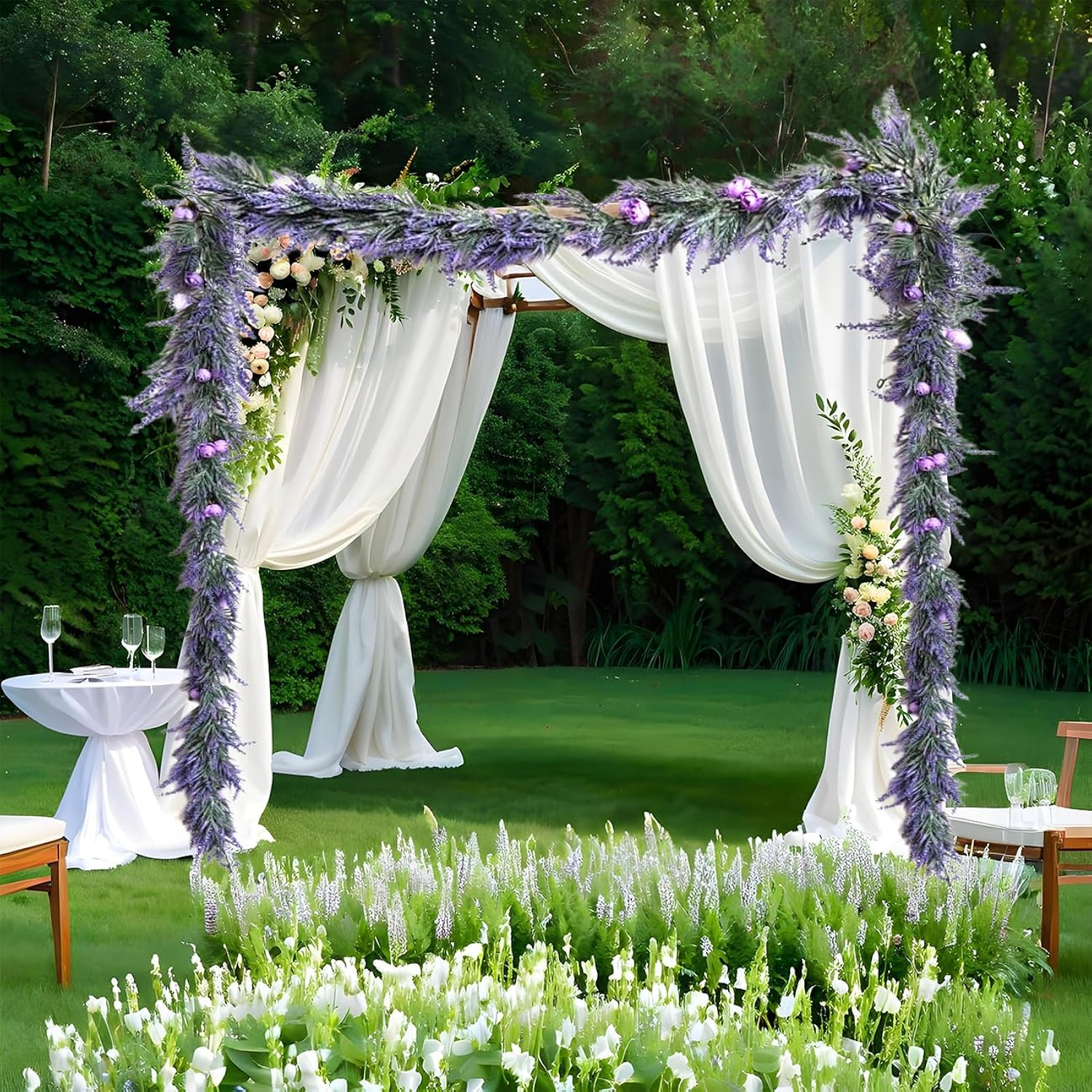 Artificial Lavender Flower Garland - 5.9Ft Fake Wisteria & Silk Flower Hanging Vines For Home, Wedding Arch, Garden, Party Wall Table Decor, All-Season Indoor/Outdoor Use (Purple)