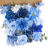 Artificial Flowers For Home Decorations: Blue Silk Fake Flowers Bulk Boxed Set, Peony Roses Bouquets With Stems For Table Centerpiece, Diy Wedding, Bridal Shower, Graduation Cap & Tea Party