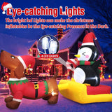 6 Ft Long Christmas Inflatable Dog Sled With Penguin Outdoor Decorations- Blow Up Penguin On Dog Sleigh Yard Decorations