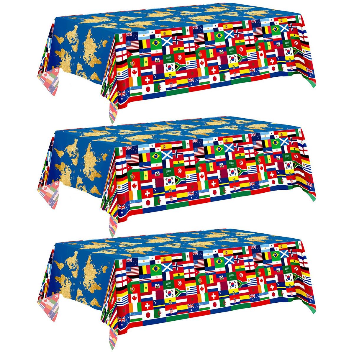 3World Cup Flag Tablecloth International Country Flag Decorations, Disposable Plastic Table Cover for Soccer World Cup Party,Games, Patriotic BBQ, Birthday, Outdoor Picnic Supplies