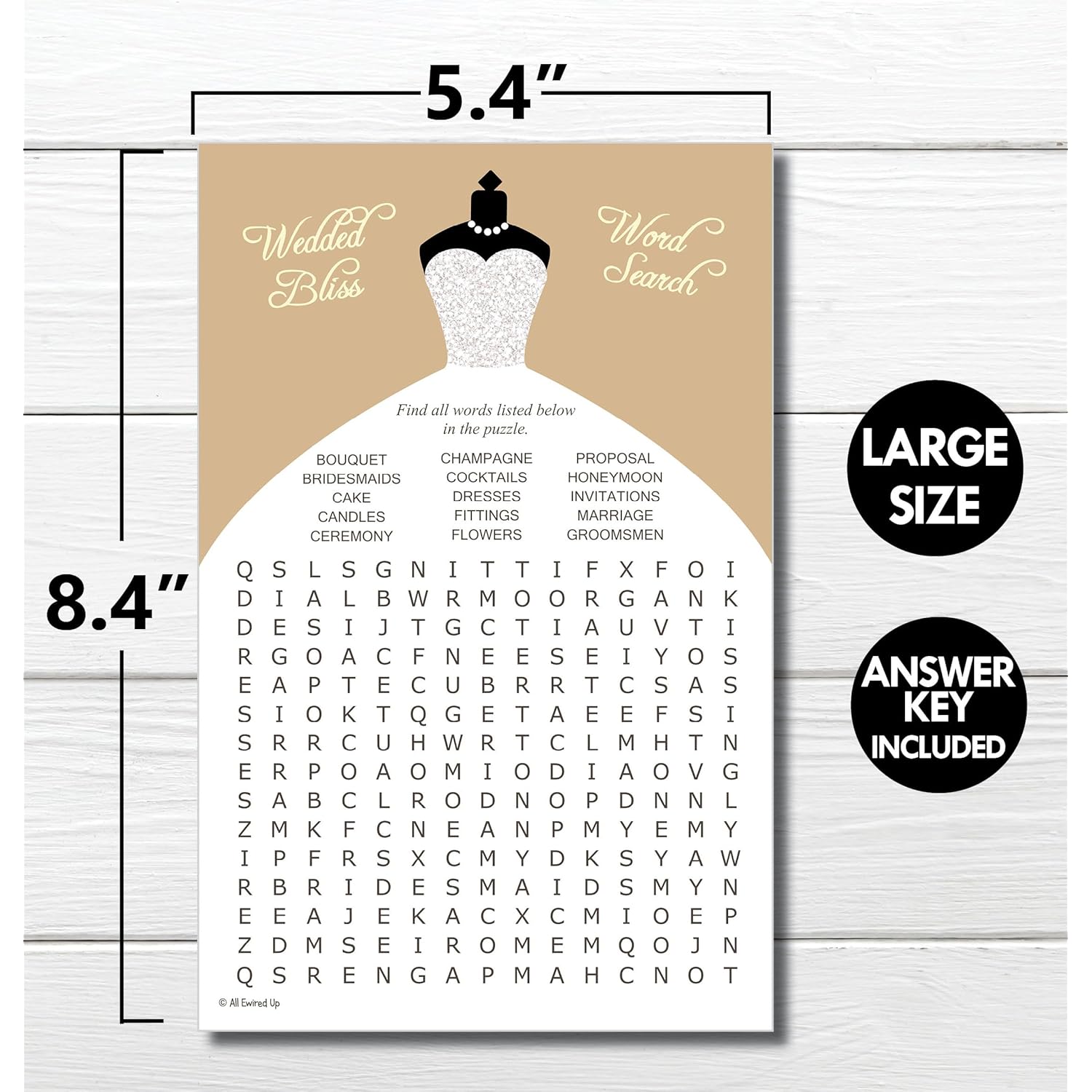 Wedding Word Find/Search Game - Bridal Shower - Champagne Silver Wedding Dress (50-Sheets)