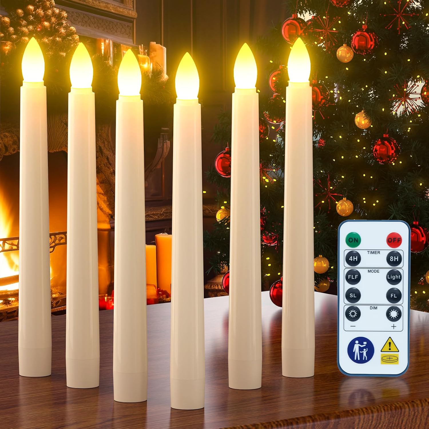 Flameless Candles With Remote Timer, 7.9" Ivory Battery Operated Led Taper Dripless Floating Flickering Candles For Wedding Halloween Thanksgiving Christmas Themed Party Valentines Decorations