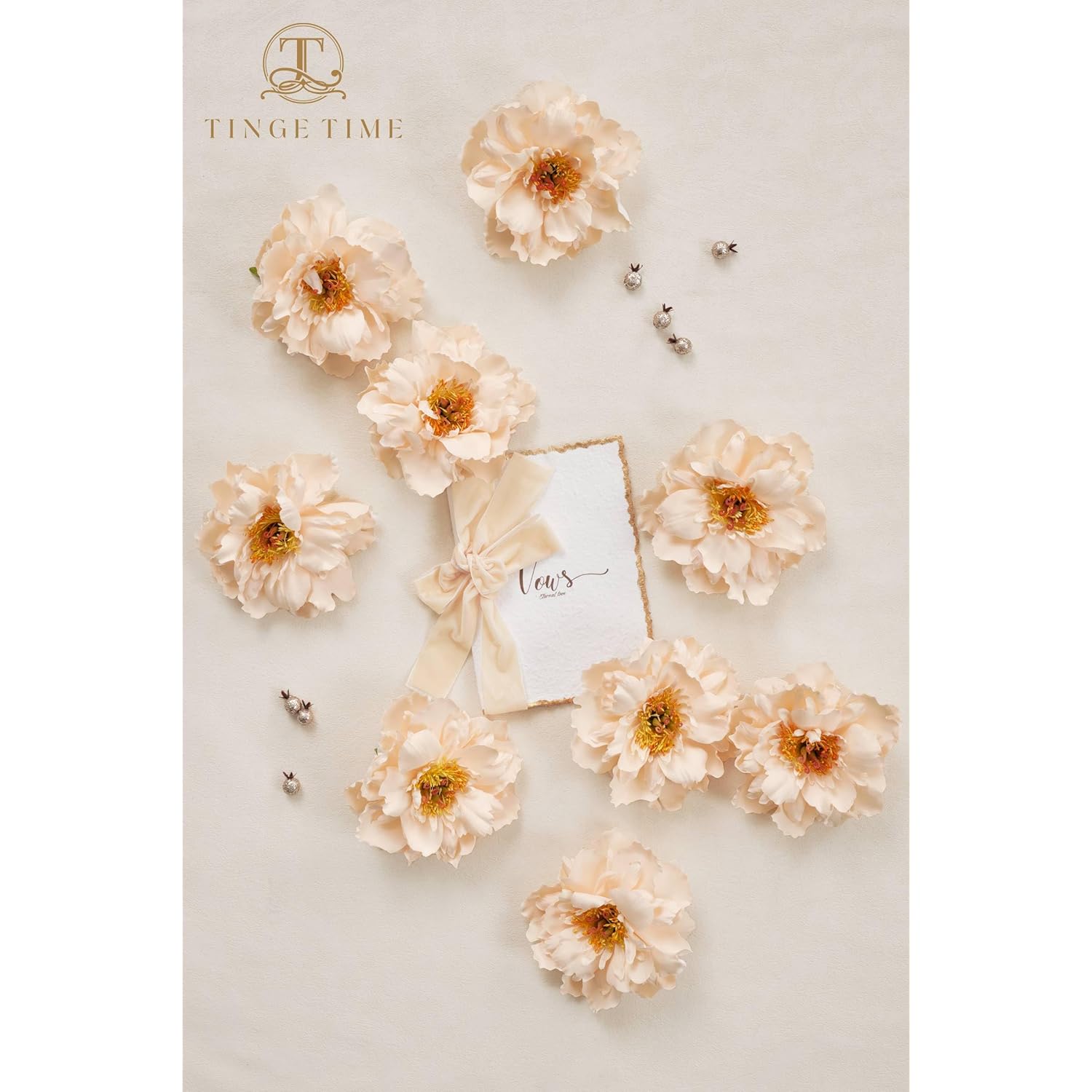 Artificial Flowers 9Pcs Silk Peony Fake Flower For Diy Wedding Craft Bridal Bouquets Centerpieces Arrangements Party Baby Shower Home Decorations (Champange)