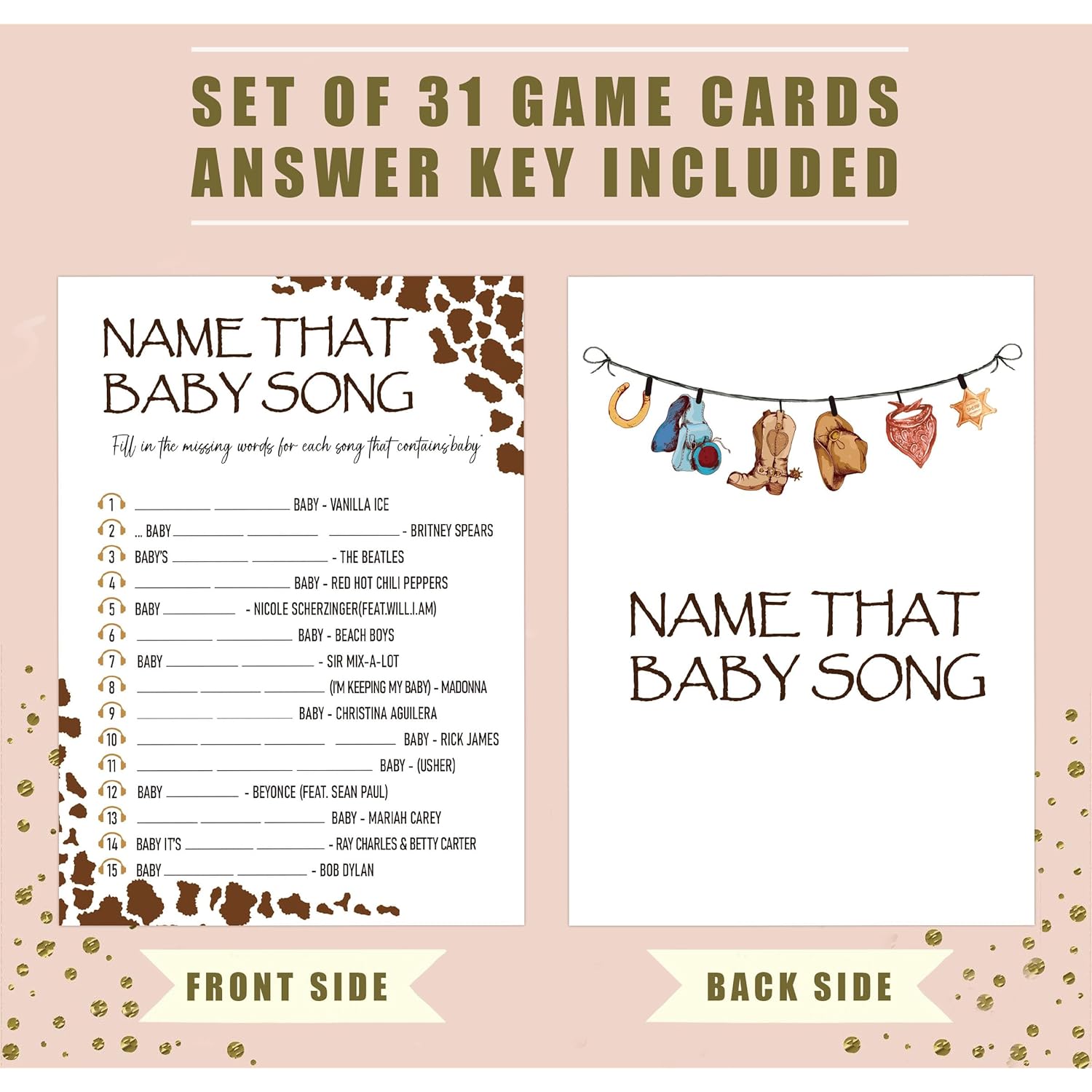Baby Shower Games - Name That Baby Song Game For 30 Guests With Cards, Gender Reveal Game, Cowboy Party Supplies (21)